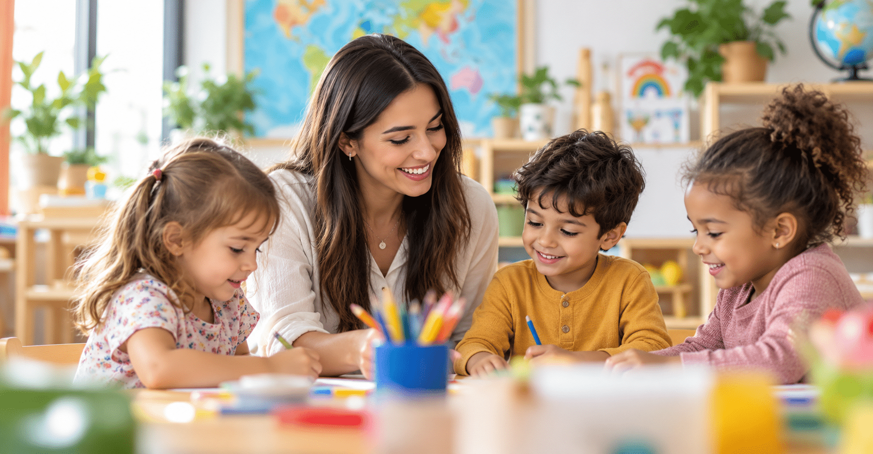 Pädagogische Fachkraft bei der Arbeit mit Kindern in einer Kita